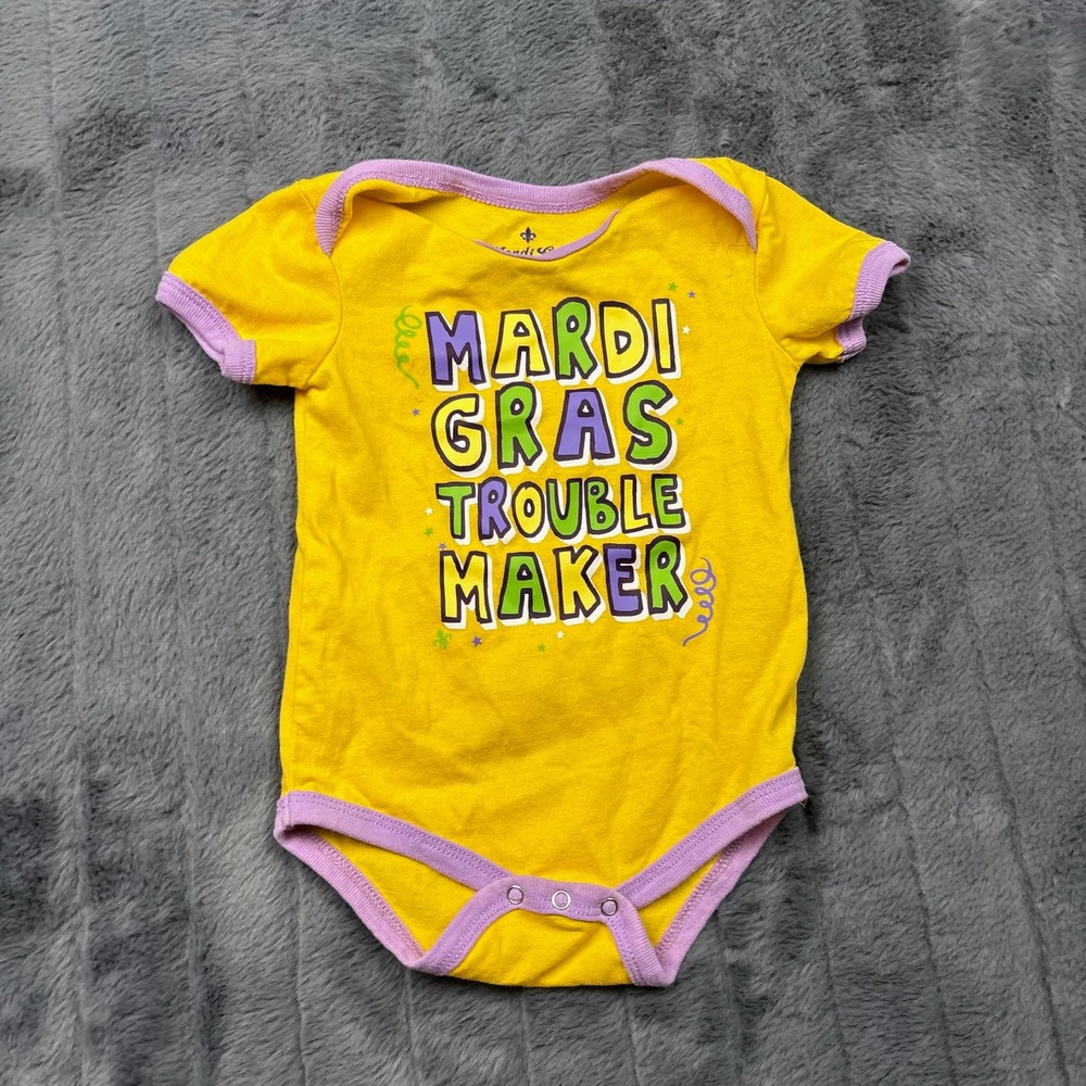 Mardi Gras Trouble Maker Yellow Purple Baby Bodysuit 6-9M GS-BA01MGC-1025